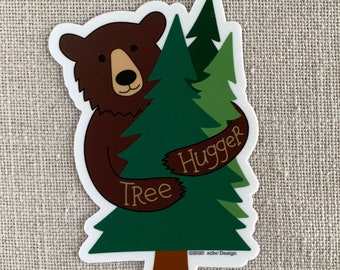 Tree Hugger Bear Vinyl Sticker / Environmentalist Sticker / Cute Illustrated Black Bear / Laptop Sticker / Water Bottle Sticker / Waterproof