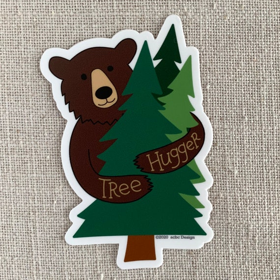 Tree Hugger Bear Vinyl Sticker - Environmentalist Gift