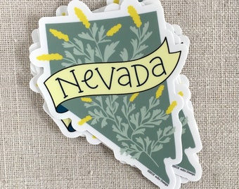 Nevada State Vinyl Sticker / Nevada Sagebrush Sticker / Hand Lettered Waterproof Sticker / Laptop Sticker / Modern Sticker / Travel Sticker