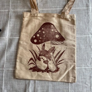 Made To Order Sleeping Mushroom Totoro Block Print Tote Bag