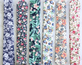 Cotton Floral Skinny Neck Ties - Lots of Styles - Father's Day Wedding Prom Baptism Husband Son Teenager Boy Green White Grey Blue Red Black