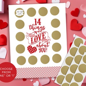 14 things I or WE love about you - Valentine's Scratch Off Countdown - Gift Kids Boyfriend Husband Girlfriend Wife Spouse Daughter Son Teen