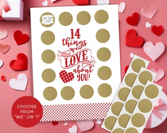 14 things I or WE love about you - Valentine's Scratch Off Countdown - Gift Kids Boyfriend Husband Girlfriend Wife Spouse Daughter Son Teen