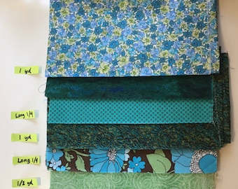 Blue Green #1 Quilting Cotton Fabric Scrap Bundles Destash Remnant Face Mask Facemask