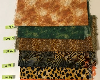 Safari Brown Gold Green Quilting Cotton Fabric Scrap Destash Remnant Face Mask
