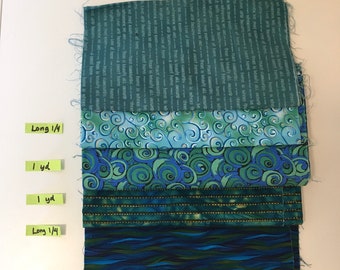 Blue Green #2 Quilting Cotton Fabric Scrap Bundles Destash Remnant Face Mask Facemask