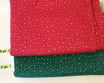 Gold Stars Pink Green Quilting Cotton Fabric Scrap Destash Remnant Face Mask