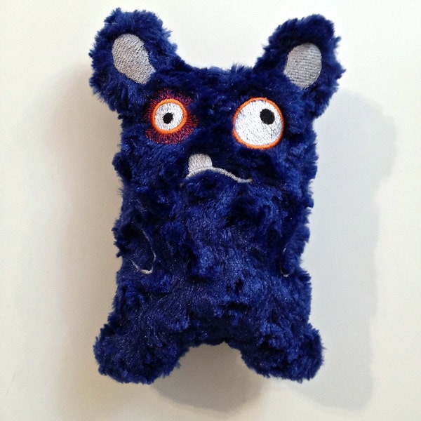 Minky Monster Stuffed Toy Style 4 Blue Fluffy Fuzzy Cuddle Ready To Ship