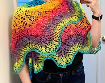 Rainbow Shawl, Y’all! Hand Knit Lace Shawl