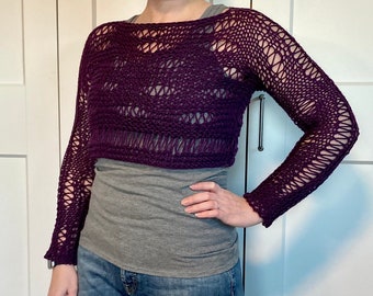 Hand Knit Shredded Crop Dropstitch Sweater