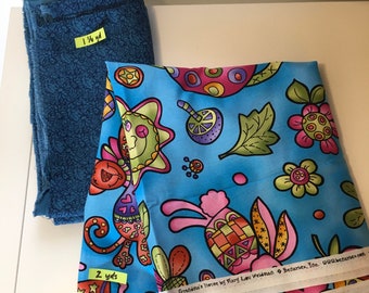 Blue Novelty Print Mary Lou Weidman Grandma's House Quilting Cotton Fabric Scrap Destash Remnant Face Mask