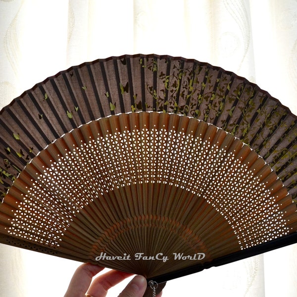Bamboo hand fan silk fabric finished with High Quality art work, shiny golden Floral Kimono Sensu, folding fan, wedding fan
