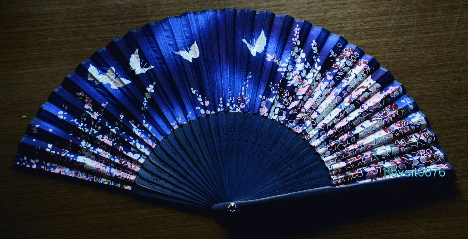 Japanese Hand Fan Hand made Silky fabric Folding Fan Dark
