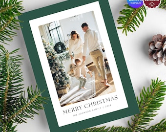 EDITABLE Photo Christmas Card Template - Elegant Emerald Green, Jewel Tone, Customizable Holiday Card, Minimalist, Instant Digital Download