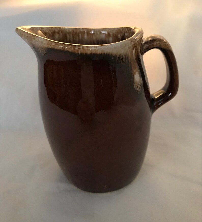 Mid Century Hull Pottery Pitcher Brown Drip Glaze Small Size Etsy