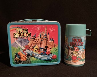 Vintage 80s Mickey Mouse Lunchbox With Thermos, Aladdin Disney