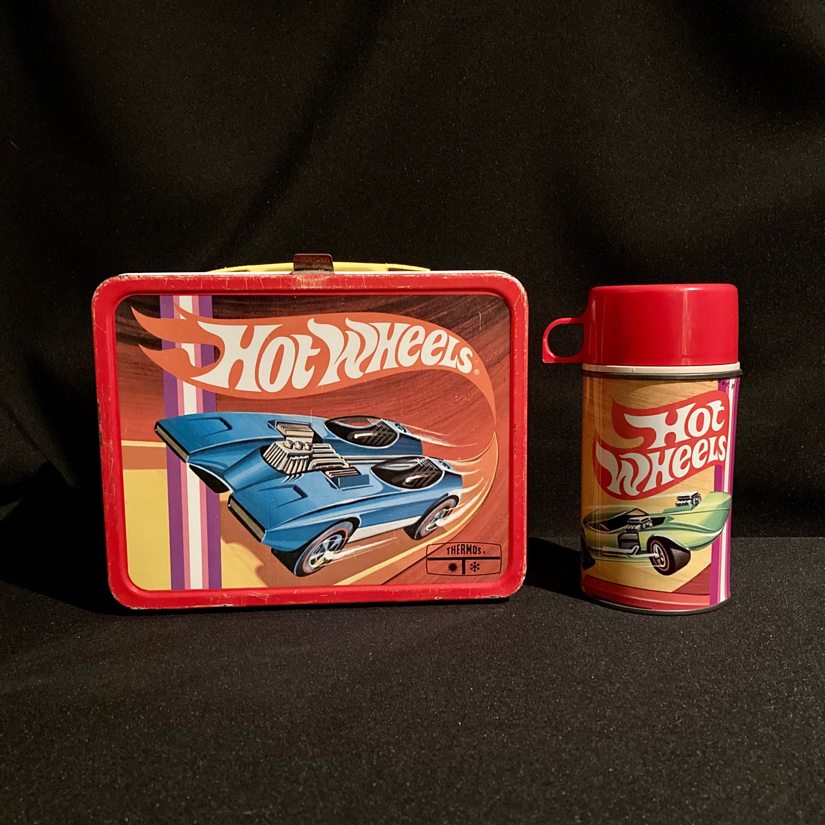 Vintage HOT WHEELS Plastic Lunch Box 2000 Mattel Blue Car THERMOS