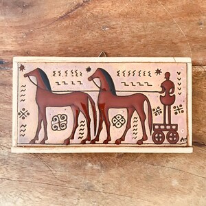 Mid Century Horse Tile Framed Etruscan Ready to Hang