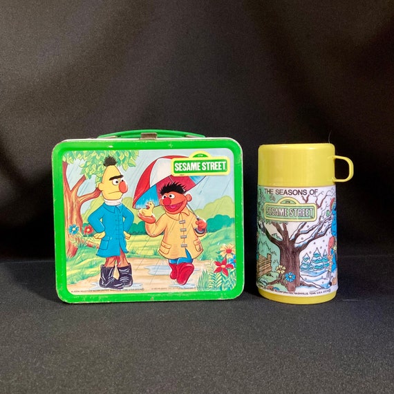 Vintage 1980s Aladdin Sesame Street Muppets Kids Lunchbox Lunch Box w/  Thermos