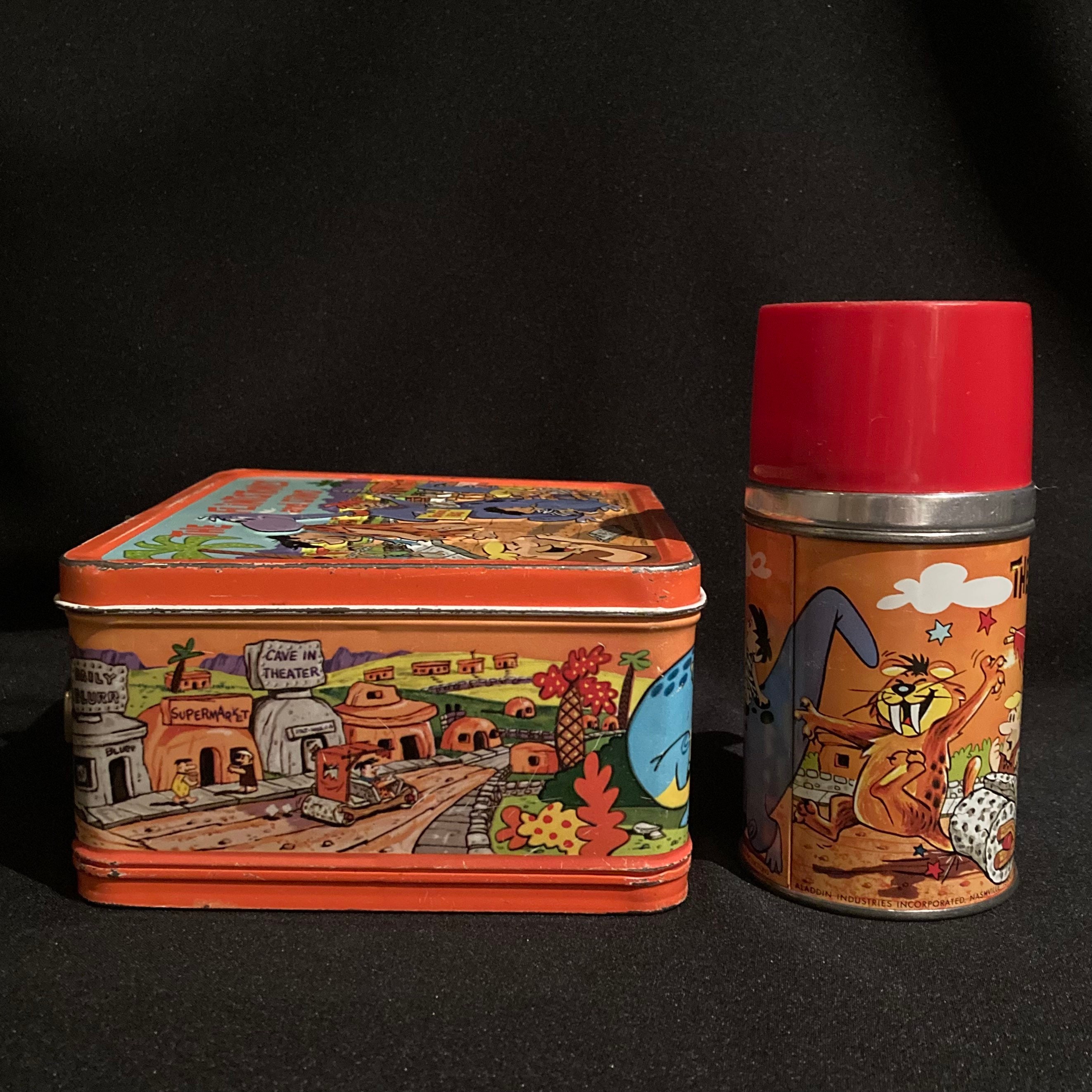 Vintage The Flintstones & Dino 1962 Metal Lunchbox/Thermos Red Lid Aladdin  Nice!