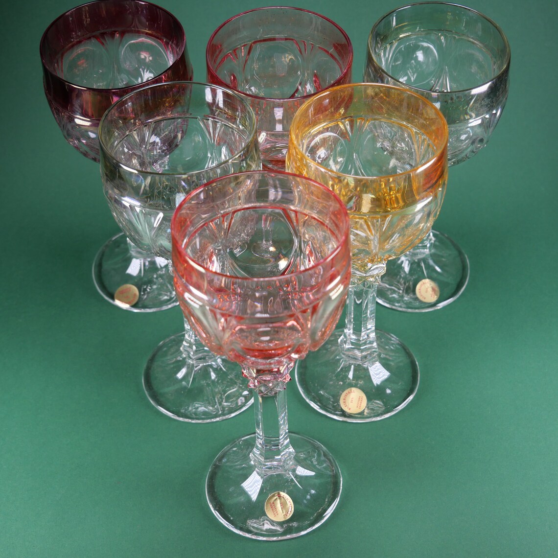 6 Beautiful Colored Wine Glasses Made of Lead Crystal Etsy