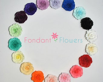 Set of 3 - (2 inch) Sugar Roses - White Yellow Peach Purple Ivory Red Pink & More! - Edible Cake Toppers. Great for Weddings!