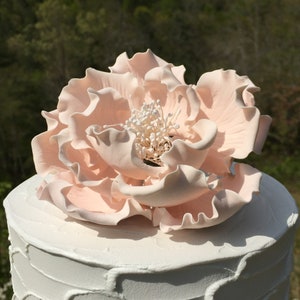 Super Pale Pink Garden Peony Flowers - Blush Pink Wedding Cake Toppers - Gumpaste Sugar Flowers - Can be custom with Gold etc.