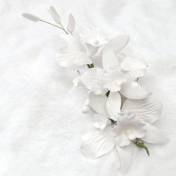 7" Cattleya Orchid Spray Sugar Flowers -   Wedding Cake Topper Filler Spray Cascade - White