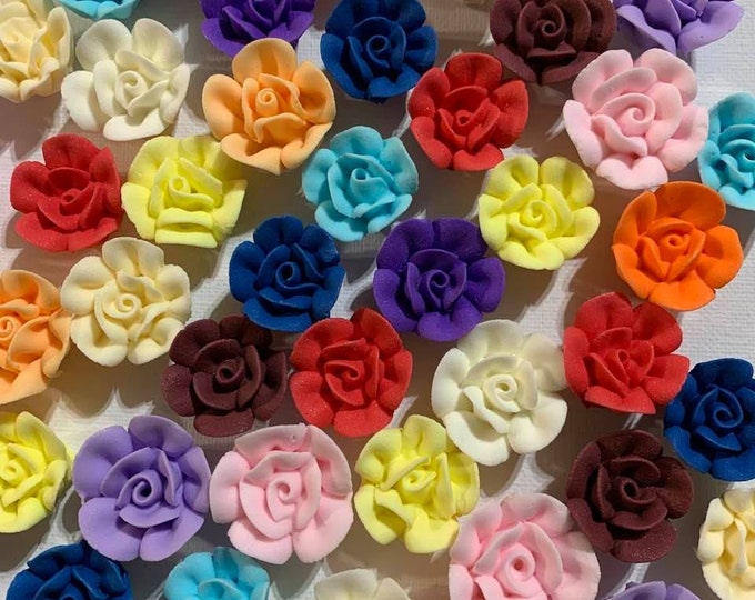24 Royal Icing Roses 1 White Yellow Peach Purple Ivory Etsy