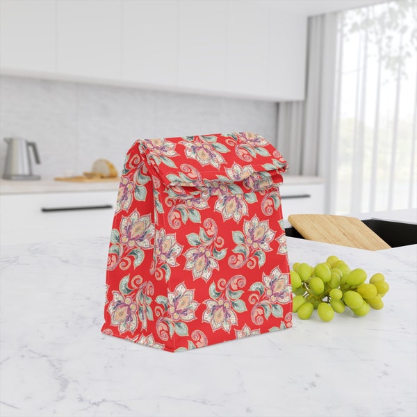 Paisley Floral Red Polyester Lunch Bag