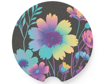 Rainbow Wildflowers Soapstone Car Coaster Set