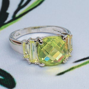 Sterling Silver Synthetic Light Green Peridot with CZ Stones Ring
