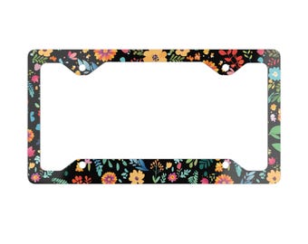 Bright Wildflower License Plate Frame Thin Metal
