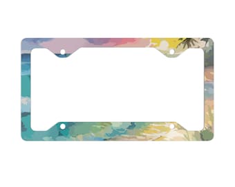 Watercolor Beach License Plate Frame Thin Metal