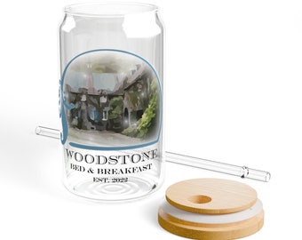 Woodstone Bed & Breakfast Sipper Glass with Lid and Straw, 16oz