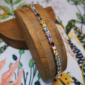 Sterling Silver Multi Color CZ Tennis Bracelet