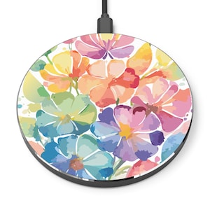 Rainbow Watercolor Floral Wireless Charger