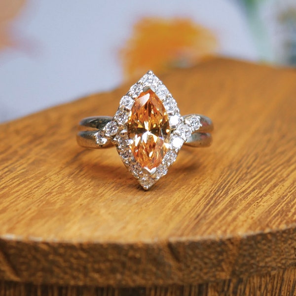 Sterling Silver Synthetic Citrine with CZ Stones Ring