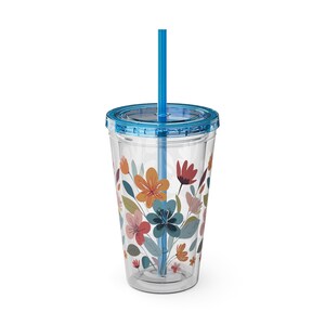Floral Tumbler with Straw, 16oz