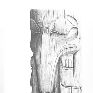 Raven Totem Pole Print Minimalistic Lithograph By Native Artist Val Malesku
