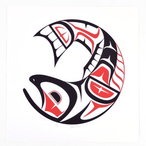 Vintage Northwest Coast Native Salmon Design Serigraph by Mervin Windsor