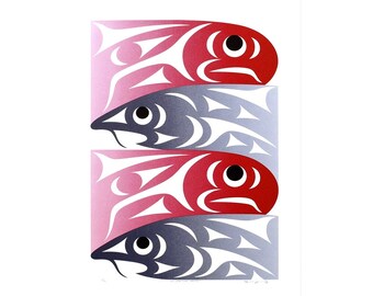 Northwest Coast Spawning Salmon Salish Ltd Ed Print