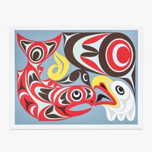 Modern Northwest Coast Native Eagle and Salmon Print by Maynard Johnny