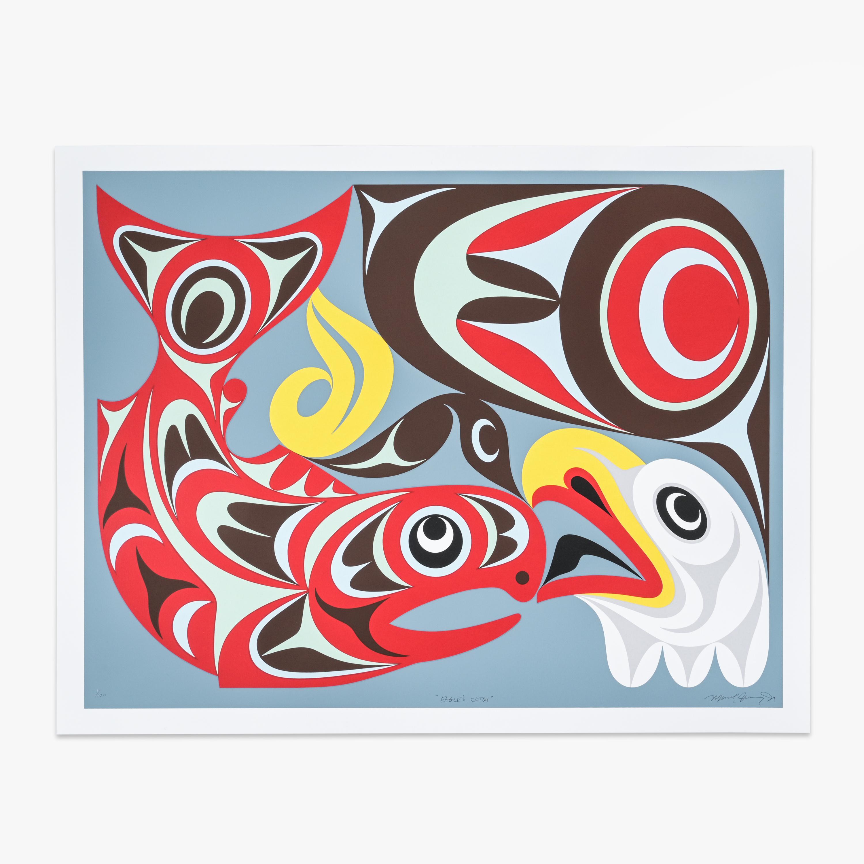Modern Northwest Coast Native Eagle and Salmon Print by Maynard