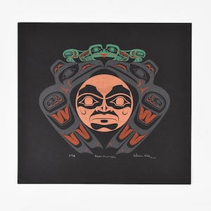 Vintage 2000 Northwest Coast Indigenous Raven Moon Frog Print by Clarence Mills