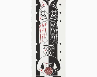 Vintage 1993 Susan Point Coast Salish Serigraph Salish Housepost