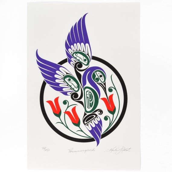 Native American coastal salish tribal art 11x14/" red Hummingbird print