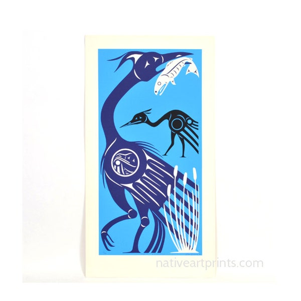 Vintage 1984 Blue Heron Print Salish Artist Stan Greene Edition Serigraph