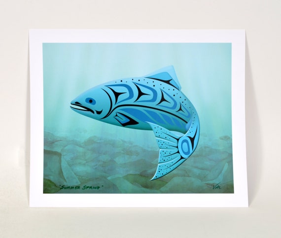 Signed Salmon Print | Northwest Coast Native Art by Val Malesku - Etsy