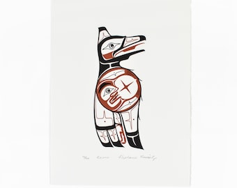 Vintage 1991 Native Raven and Moon Ltd Edition Print by Stephanie Kewistep